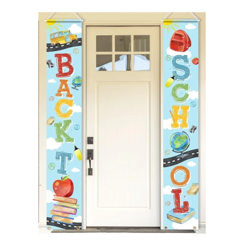 BACK TO SCHOOL HANGING BANNER SET WITH BLACK HANG RIBBON DOOR DECORATION NYLON